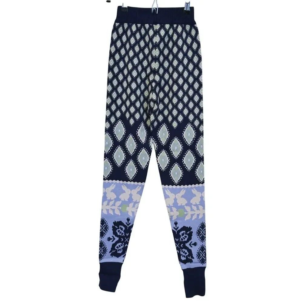 Free People Snow Bunny Knit SET Cardigan & Leggings XS Blue Lounge Nordic Indie